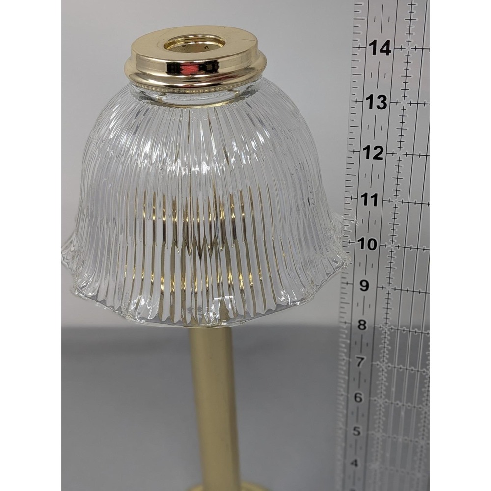 VTG Party Lite Lamp Taper Candle Holder SpringLoaded Gold Tone Metal Glass Shade - Picture 3 of 4